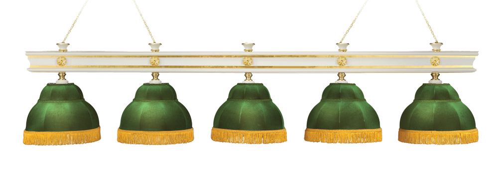 Лампа Моцарт 5пл. ясень (Blanco plumon,бархат зеленый,бахрома желтая,фурнитура золото)