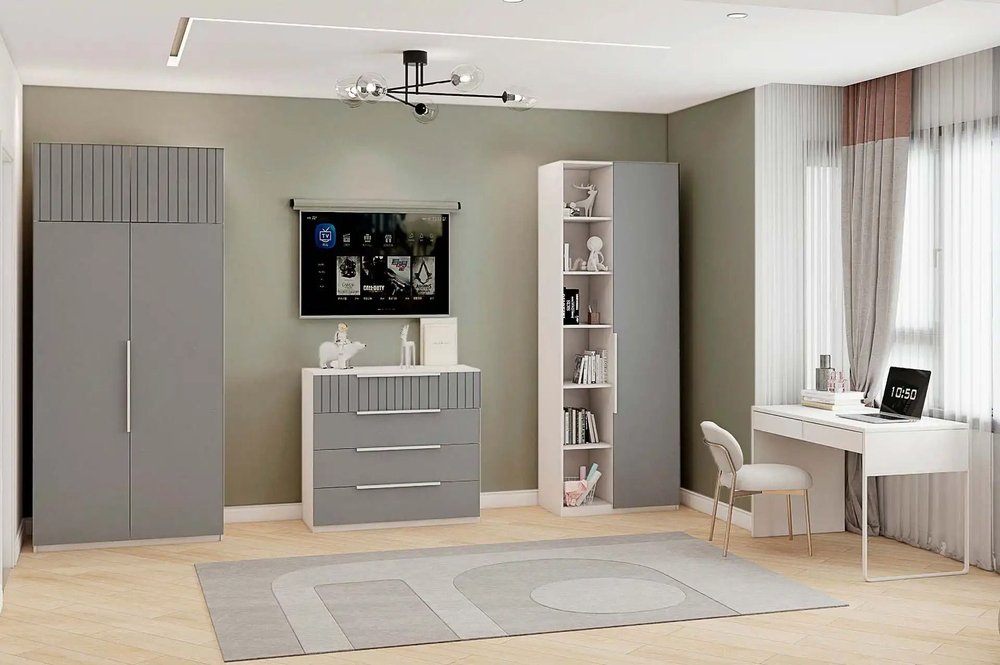 Шкаф для одежды распашной с полками Белый 200х57х220