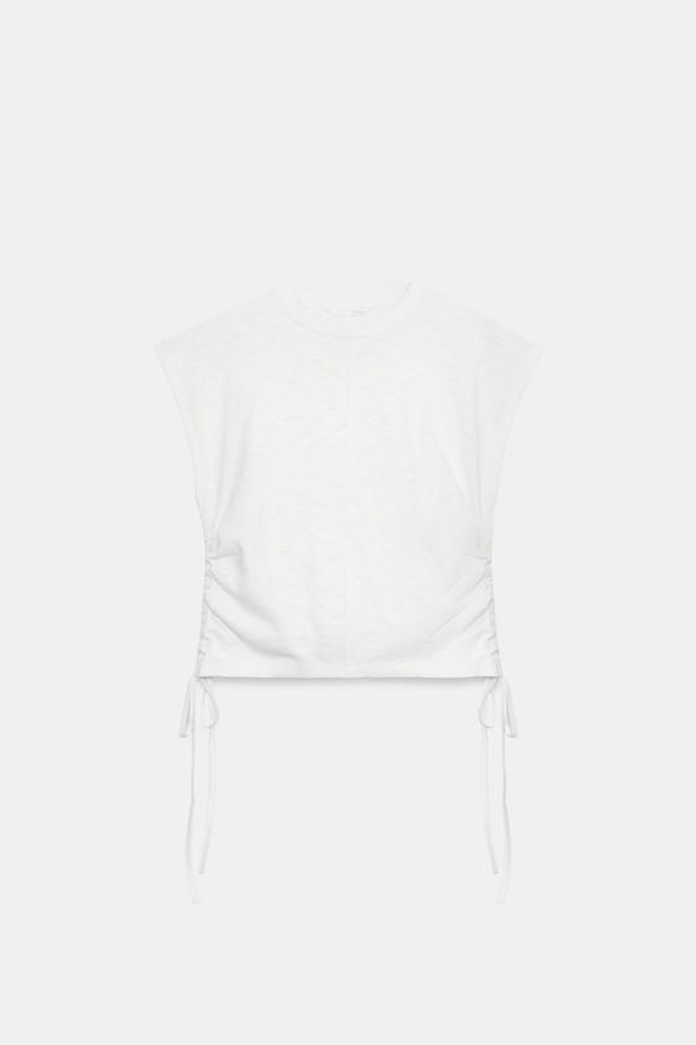 ZARA ФУТБОЛКА В РУСТИКАЛЬНОМ СТИЛЕ СО СБОРКАМИ, БЕЛЫЙ