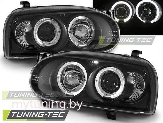 Передние фары VW Golf 3 angel eyes black