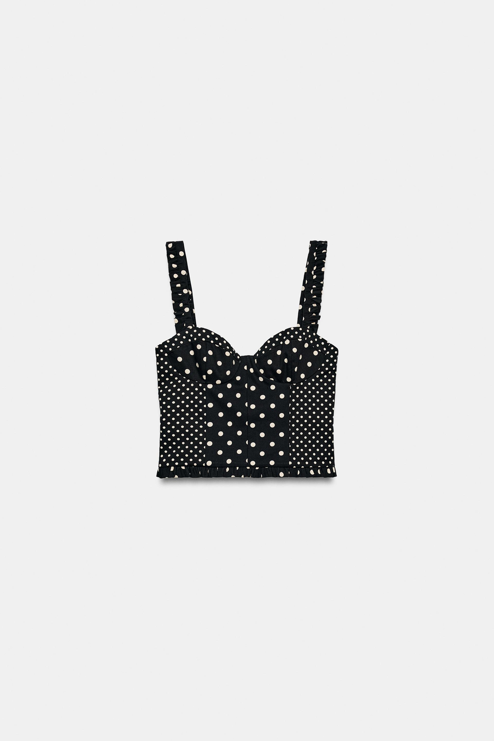ZARA ТОП В БЕЛЬЕВОМ СТИЛЕ В ГОРОШЕК, ЧЕРНЫЙ/БЕЛЫЙ