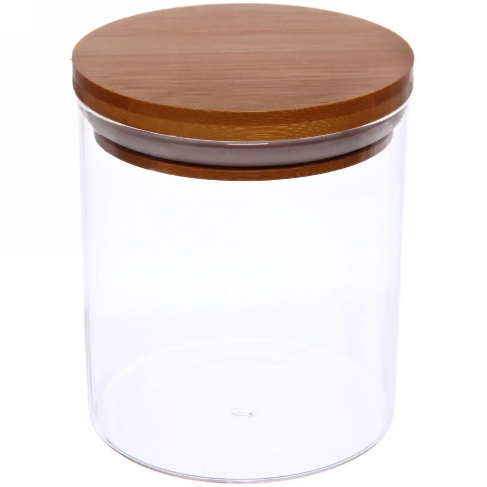 Банка для продуктов стеклянная 700мл «Хай-Тек» с бамбуковой крышкой 11*12,5см