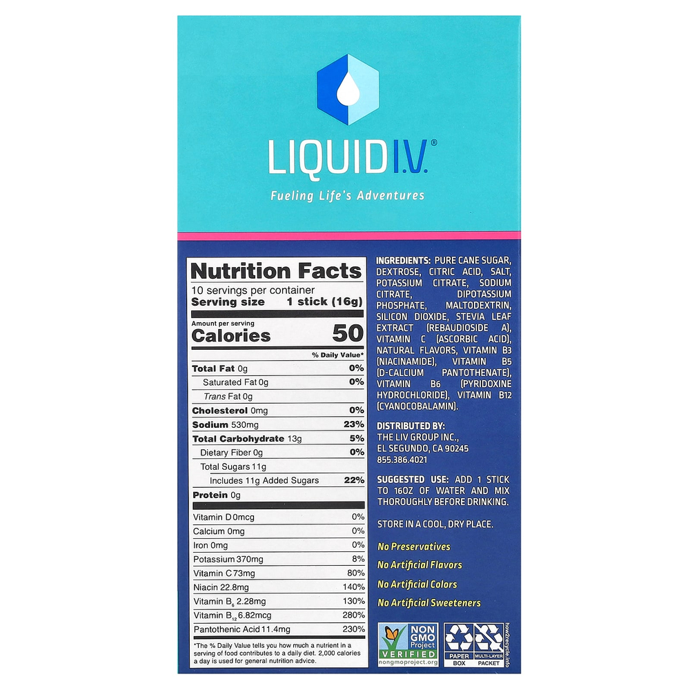 Liquid I.V., Hydration Multiplier, смесь для приготовления электролитического напитка, маракуйя, 10 пакетиков по 16 г (0,56 унции)