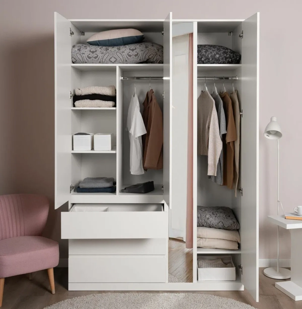 Шкаф распашной Варма Стор 144 с зеркалом, 222*144*57 см, белый