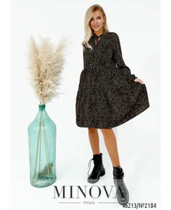 Платье 2184-черный-коричневый Minova