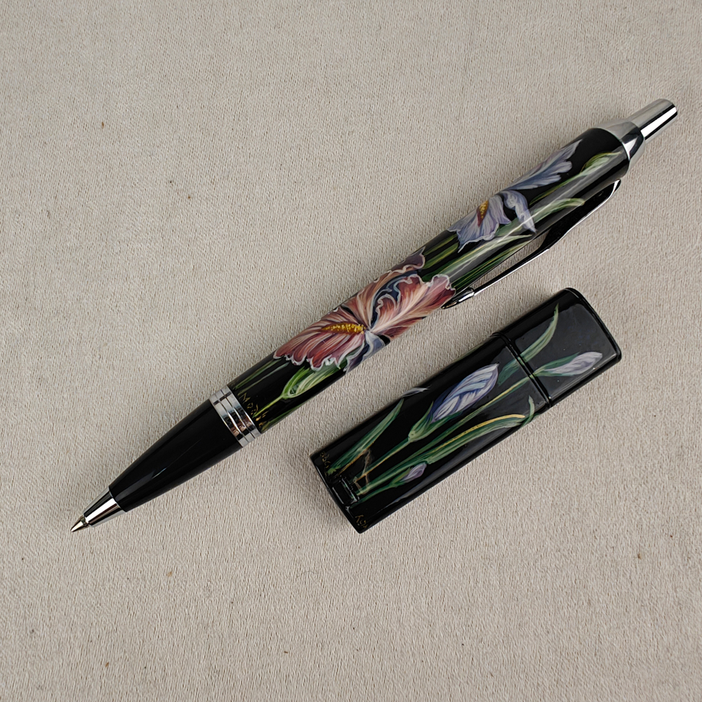 Набор "Ирисы" флешка и ручка Parker с ручной росписью Палех в футляре