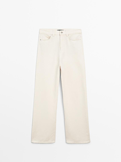 Massimo Dutti Джинсы с высокой посадкой и широкими штанинами, натуральный, кремовый