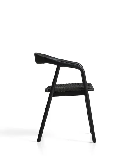 Уличный стул Derile из массива дуба и веревки в черной отделке