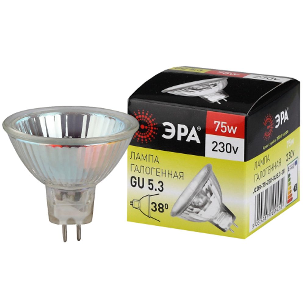 Лампа галогенная ЭРА GU5.3-JCDR (MR16)-75W-230V-CL GU5.3 75Вт софит теплый белый свет | Лампы галогенные Точечные (MR, PAR)