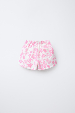 ZARA ШОРТЫ С ПРИНТОМ «ПАЛЬМЫ», РОЗОВЫЙ