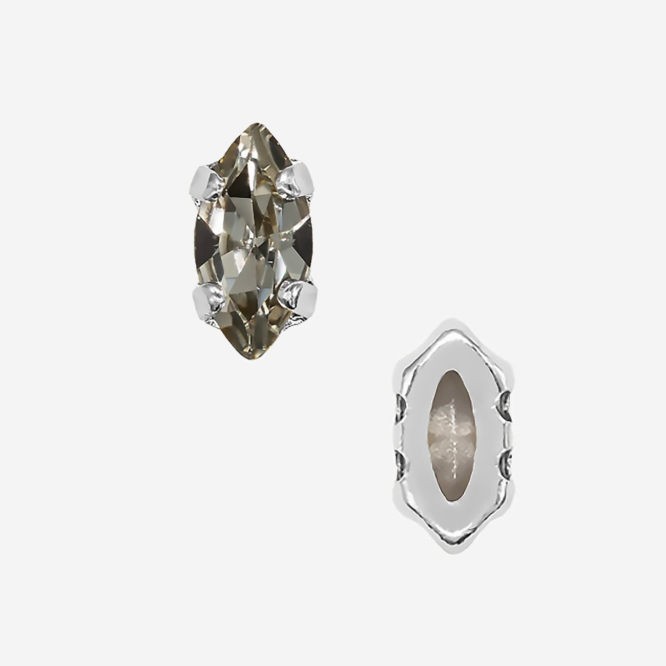 Кристалл Маркиз (Marquise Fancy Stone) в цапах, оттенок "Черный Бриллиант"/"Black Diamond", 6*3мм, родирование