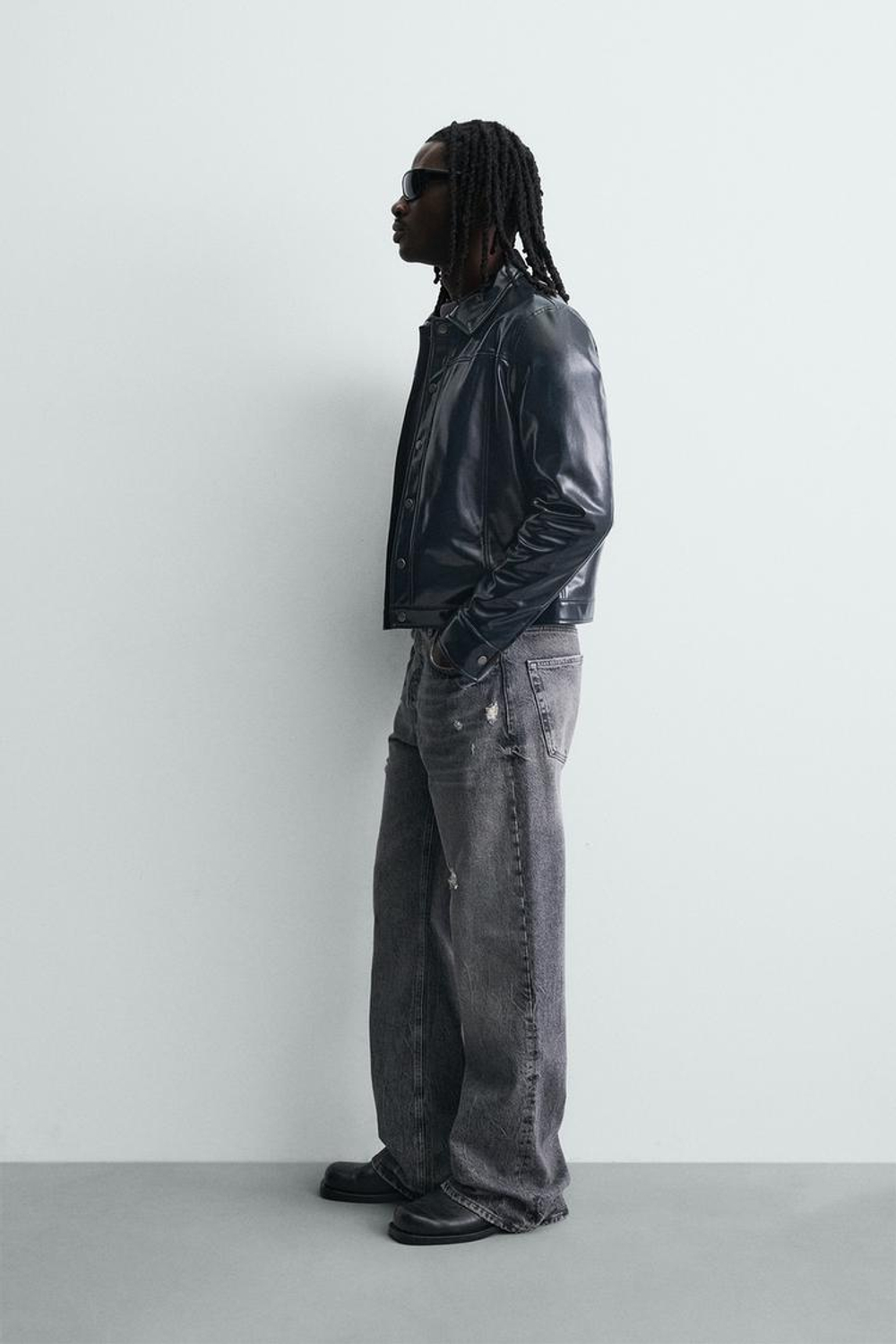 ZARA КУРТКА-РУБАШКА С ЭФФЕКТОМ ВИНИЛА, МОРСКОЙ ТЕМНО-СИНИЙ