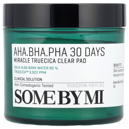 SOME BY MI, AHA / BHA / PHA 30 Days Miracle Truecica Clear Pad, 70 тампонов, 125 мл (4,22 жидк. унц.)
