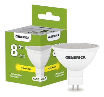 GENERICA IEK Лампа светодиод 8Вт GU5.3 3000К MR16