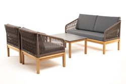 "Канны" лаунж-зона 4-местная из роупа со столиком "Канны" (серый гранит), основание дуб, роуп коричневый