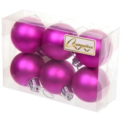 Новогодние шары 4 см (набор 6 шт) «Матовый», фуксия
