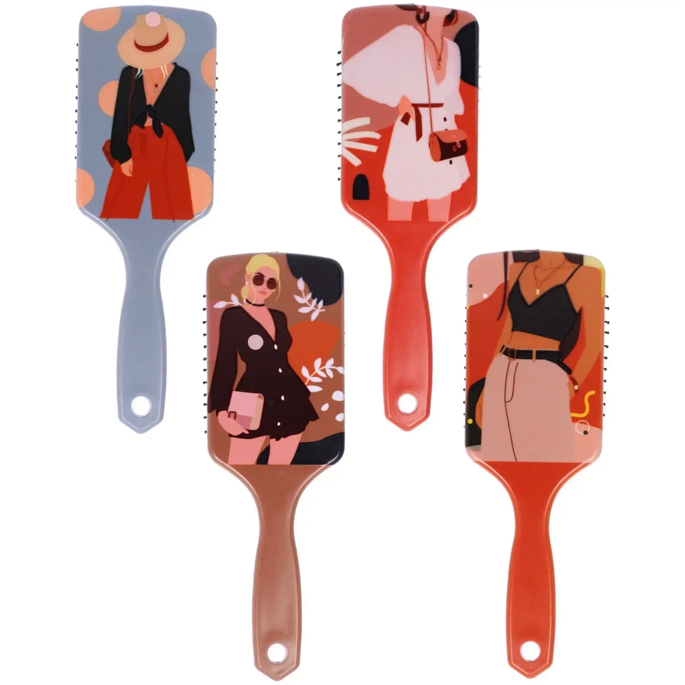 Расческа массажная прямоугольная форма «КОЛЛЕКЦИЯ ИМАНИ - МИРА», микс 4 дизайна, 24*7,5см (PVC упаковка)