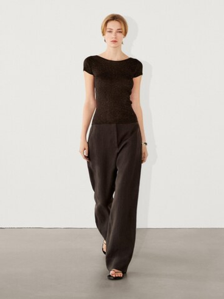 Massimo Dutti Футболка из полупрозрачной ткани, коричневый