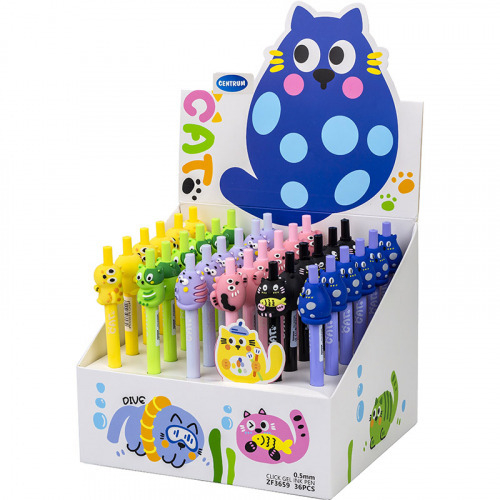 Ручка шариковая автомат. синяя узел 0,5 мм/ лин. письма 0,5 мм ЦЕНТРУМ Коты (81242)