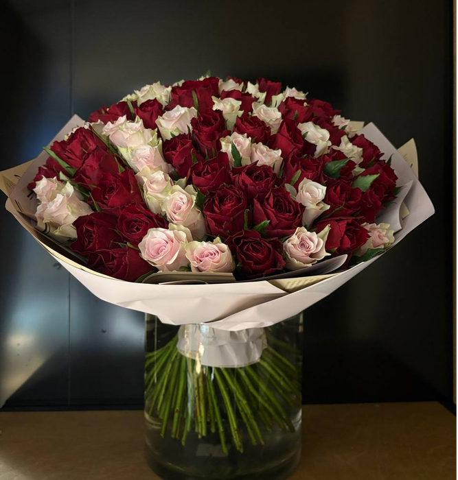 Букет из 101 розы "Красно-розовый микс"