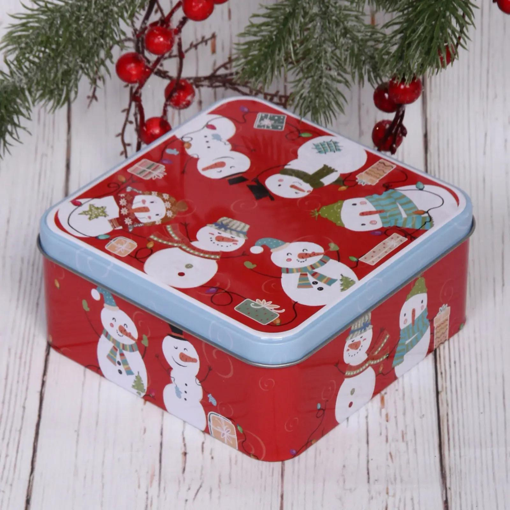 Банка жестяная «Веселые Снеговики» 1500мл 15*15*7см