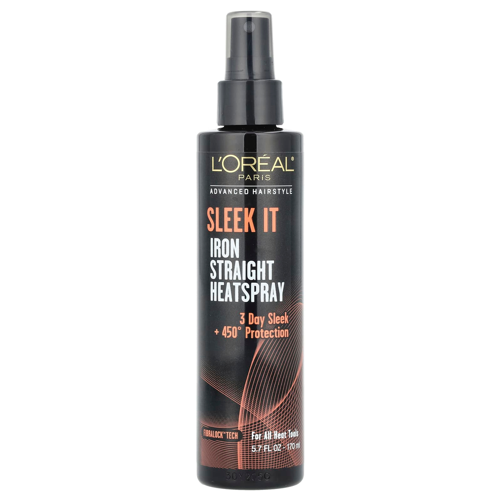 L'Oréal, Advanced Hairstyle, Sleek It Iron Straight Heatspray, термозащитный разглаживающий спрей для волос, 170 мл (5,7 жидк. унции)
