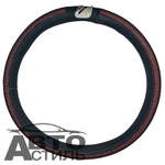 Оплетка на руль круглая Coolpart DIAMOND 50  (38*38) лебедь к/з черный/красный СТРАЗЫ L2088BL-RD