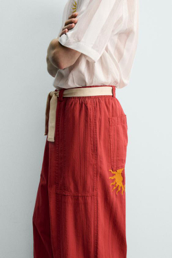 ZARA БРЮКИ RELAXED FIT В ПОЛОСКУ, КРАСНЫЙ