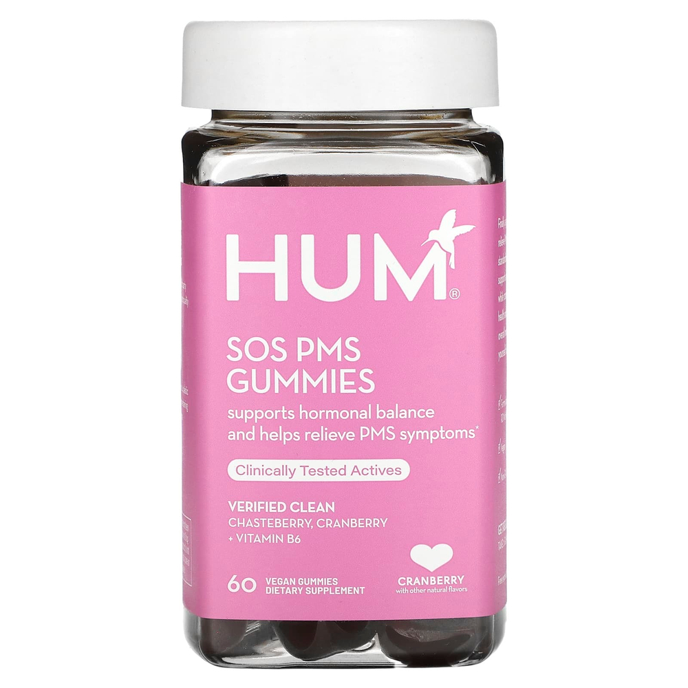 HUM Nutrition, жевательные таблетки SOS PMS, со вкусом клюквы, 60 веганских жевательных таблеток