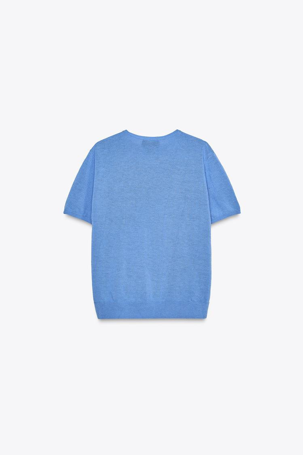 ZARA ОДНОТОННЫЙ ТОП С КОРОТКИМИ РУКАВАМИ, СИНИЙ