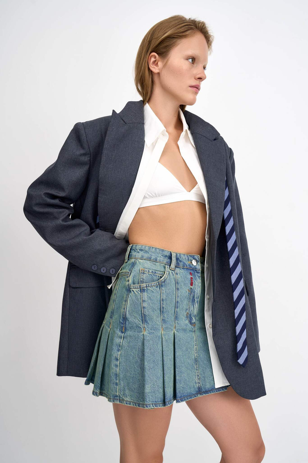 Джинсовая юбка женская JEANS PLEATED SKIRT GREEN