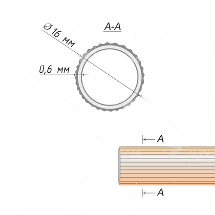 Труба рифленая металлическая d16 мм, цвет антик