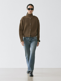Massimo Dutti Кардиган из шерстяного трикотажа с пуговицами, хаки