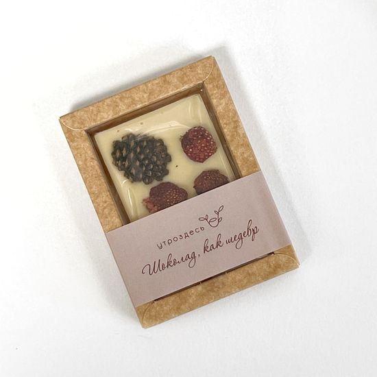 Шоколад белый с сосновой шишкой и клубникой, 40гр