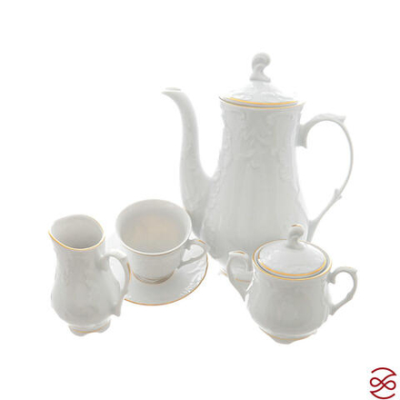 Кофейный сервиз Repast Rococo с золот.полос.(15 предметов на 6 персон)