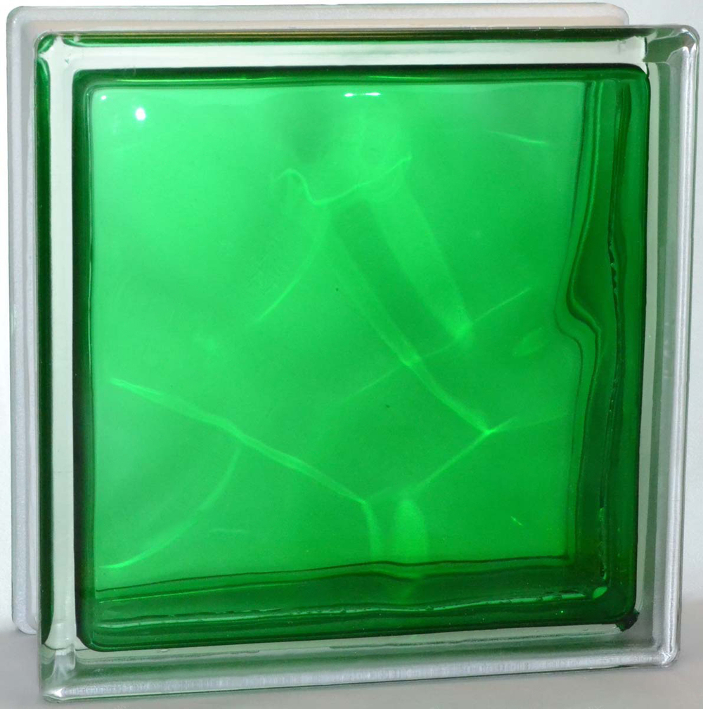 Стеклоблок полуматовый Изумрудный (матовый с одной стороны) Vitrablok  19x19x8 окрашенный изнутри