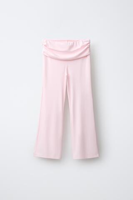 ZARA БРЮКИ FLARE С ОТВОРОТАМИ И СБОРКАМИ, ПАСТЕЛЬНО-РОЗОВЫЙ