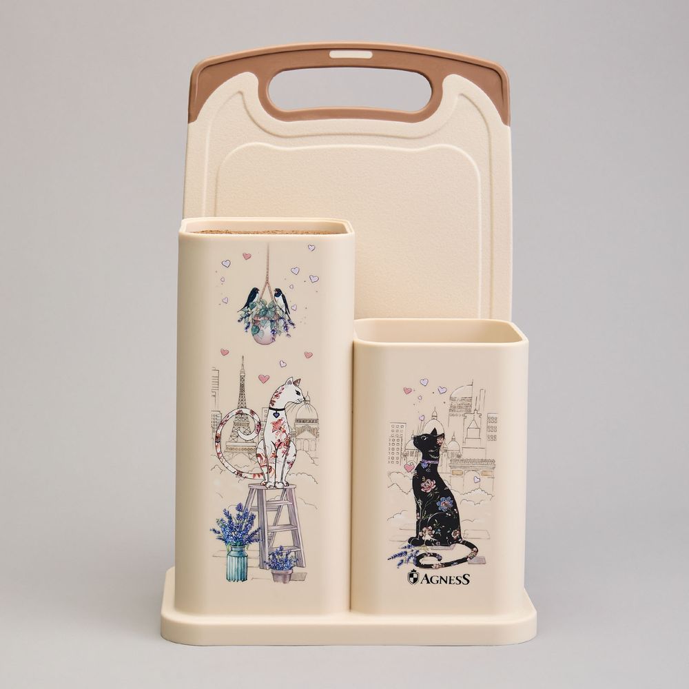 НАБОР AGNESS ИЗ ПОДСТАВКИ И ДОСКИ, СЕРИЯ "LAVENDER CATS"