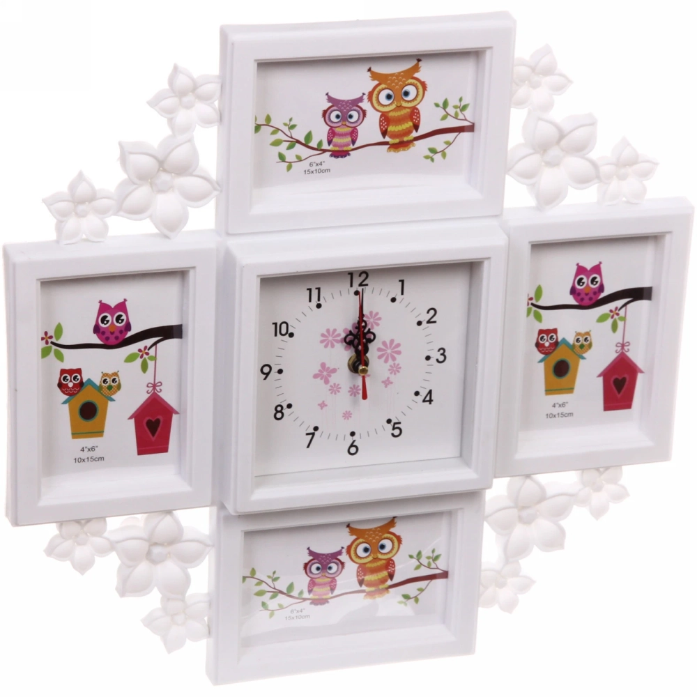 Фоторамка-коллаж 42*43см «Вьюнок», цвет белый, на 4 фото, пластик, с часами