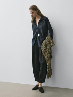 Massimo Dutti Атласная рубашка, темно-синий