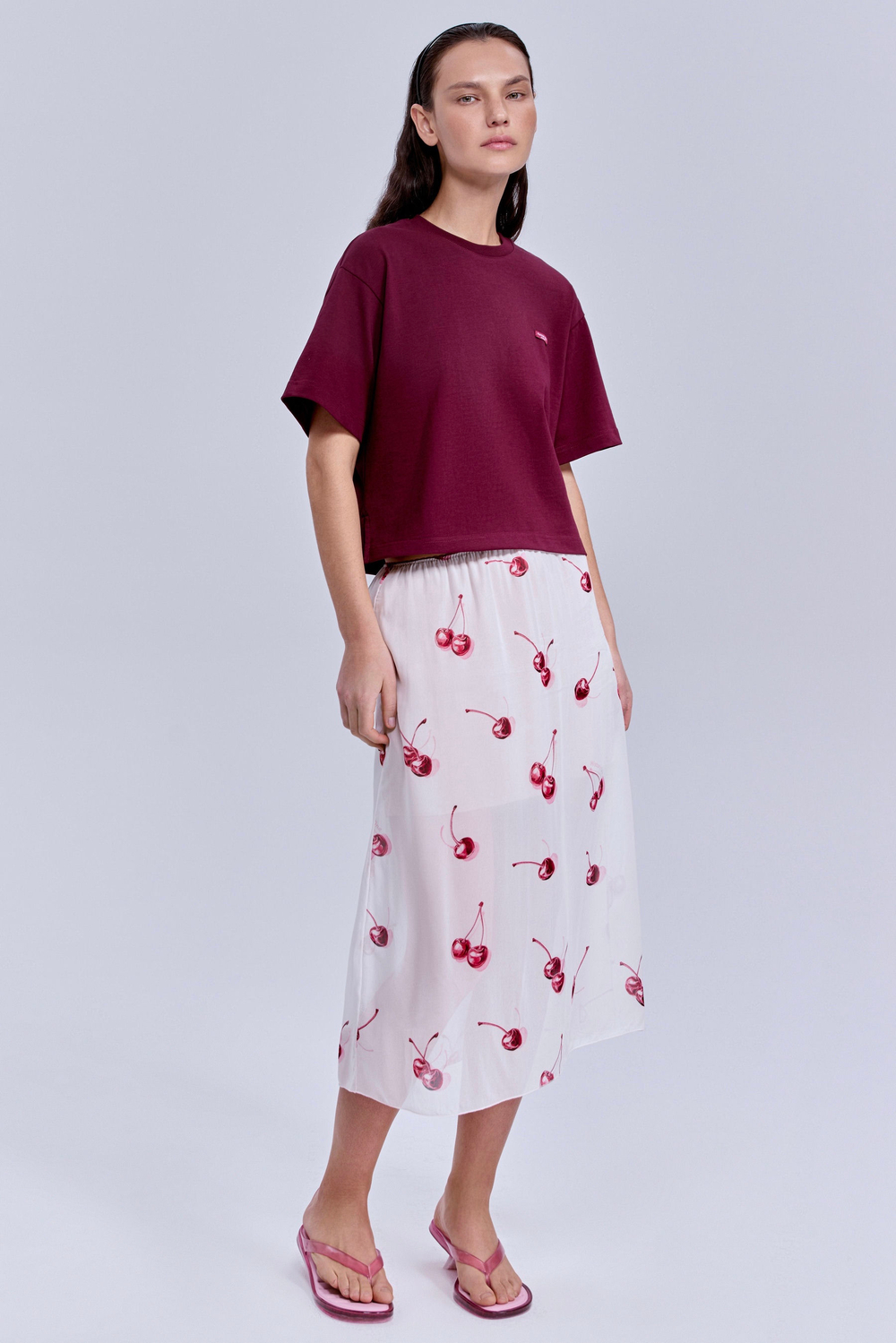 Юбка из шифона с принтом «вишни»