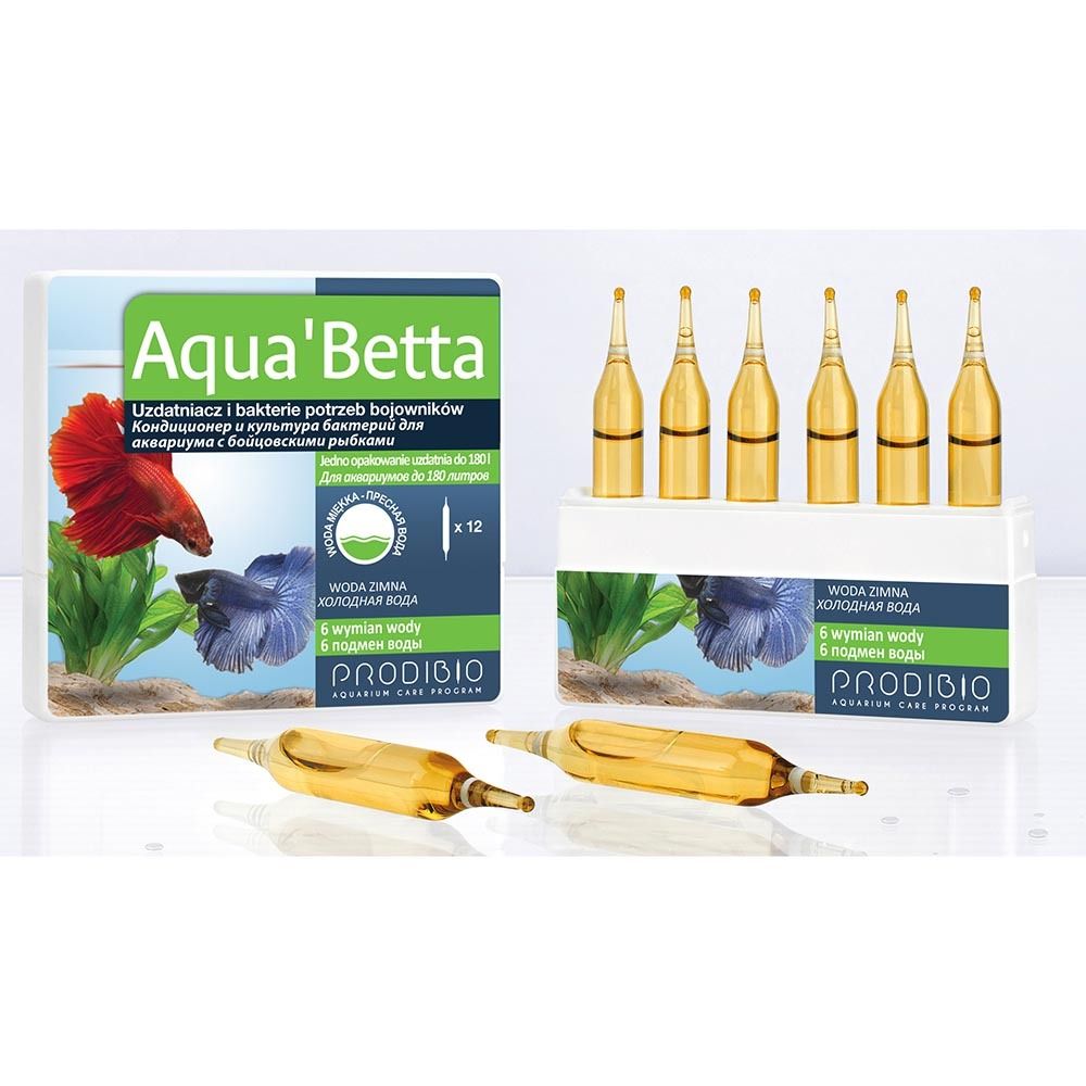 Prodibio Aqua Betta 12 ампул - кондиционер и бактерии для аквариумов с петушками (1 ампула до 30 л)