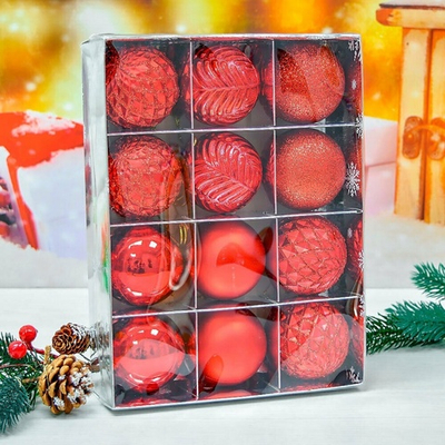 Шар новогодний 12шт 6см, цвет красный, пластик