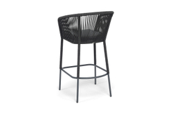 "Марсель" стул барный плетеный из роупа, каркас из стали темно-серый (RAL7024) муар, роуп темно-серый круглый, ткань темно-серая 027 NEW