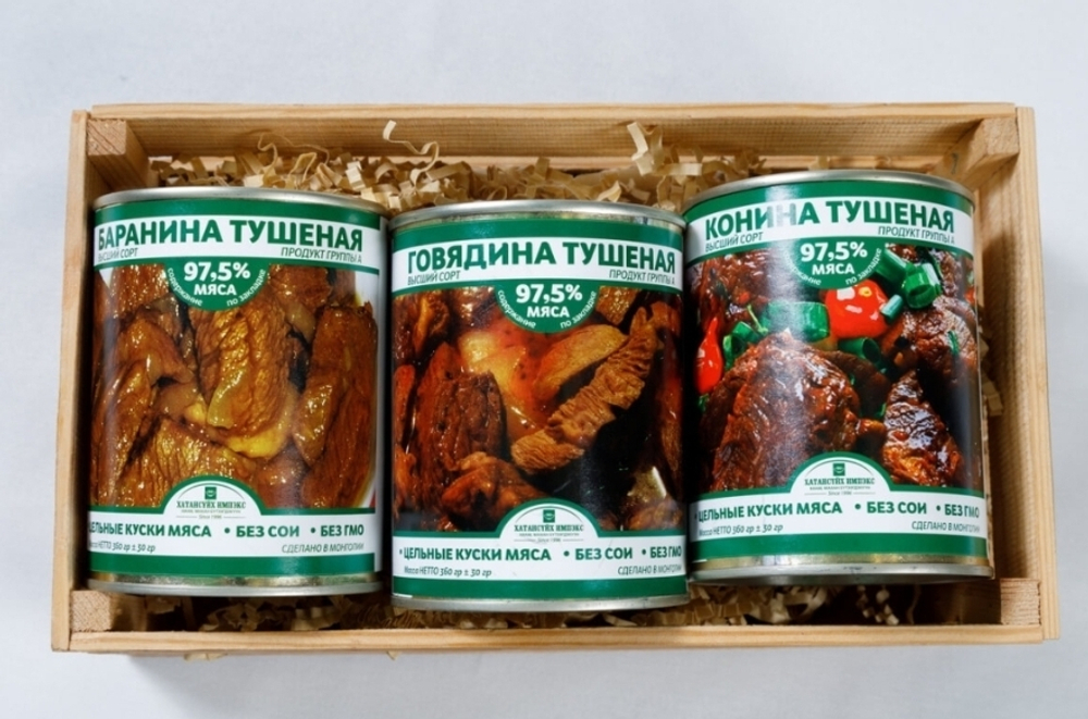 Ассорти тушенки и каш (говядина, баранина, конина и все виды каш с мясом в ассортименте), 1 коробка (56 банок)