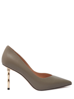 Женские туфли кожаные серые на бамбуковом каблуке