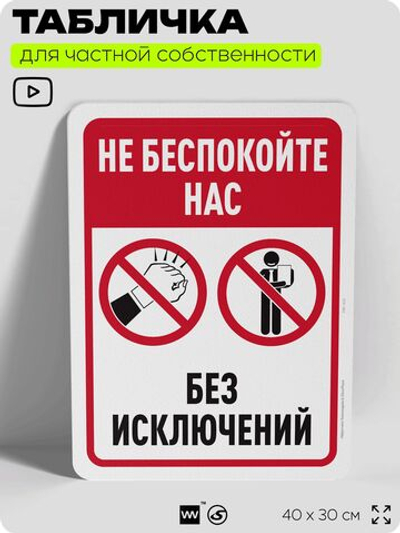 Табличка для частной территории "Не беспокойте нас", на дом, для участка, организаций и частных территорий, предупреждающая, 40х30 см, Silver Plane x Айдентика Технолоджи