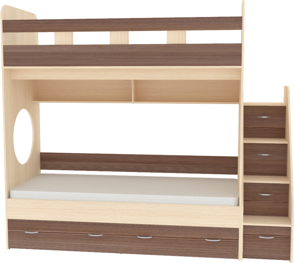 Двухъярусная кровать КарИВи Юниор 1 80х190  Дуб Молочный Бодего Темный
