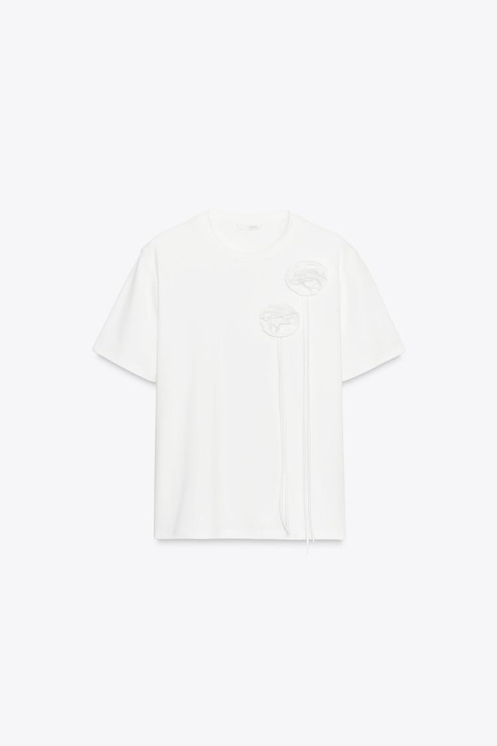 ZARA ФУТБОЛКА С ОБЪЕМНЫМИ ЦВЕТАМИ, БЕЛЫЙ