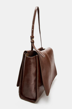 ZARA КОЖАНАЯ МИНИ-СУМКА-ШОПЕР С ДВОЙНЫМ КАРМАНОМ, КОРИЧНЕВЫЙ
